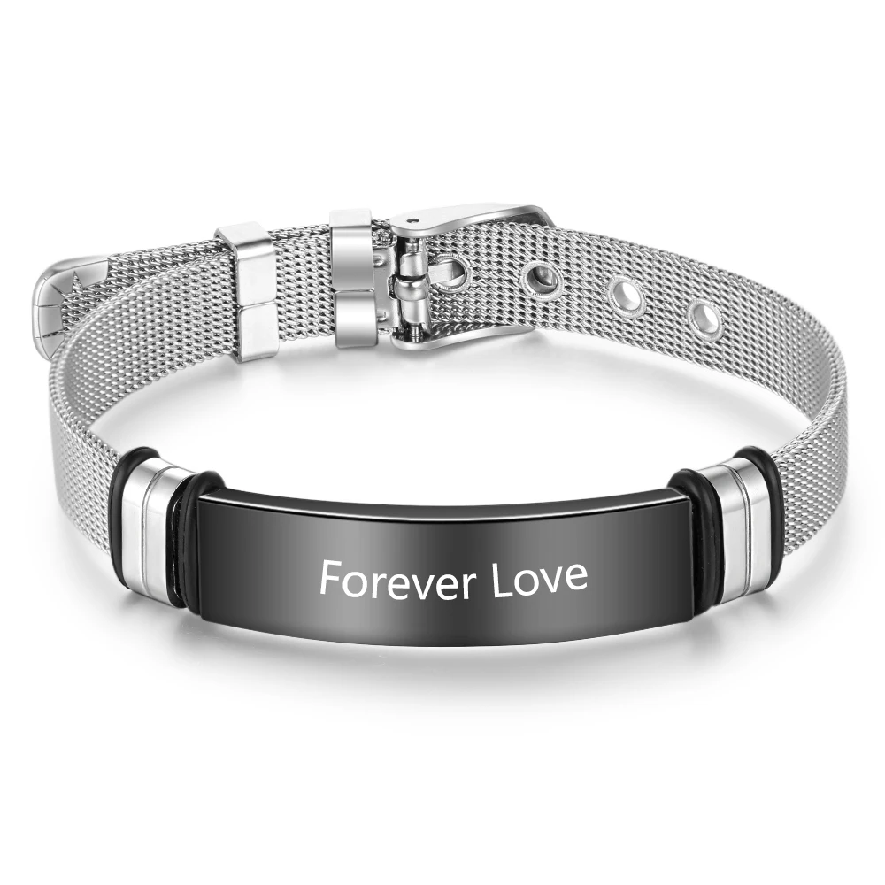 Personalized Stainless Steel Name Bar Bracelets & Bangles Men  Jewelry Stainless Steel Adjustable Bracelet