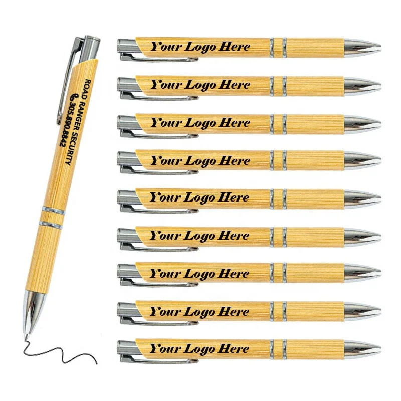 Customized Laser Engraved Logo Printed Ball Point Pens Eco Friendly Bamboo Wood Pens Personalized Black Ink Bamboo Pen