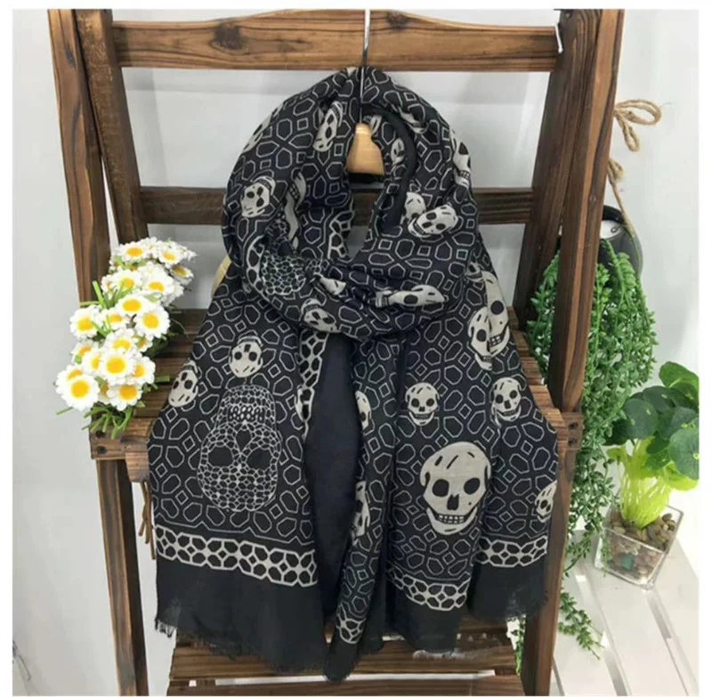 Cute rectangle maxi turban pareo mascadas chapel hijab summer print skull scarf shawl