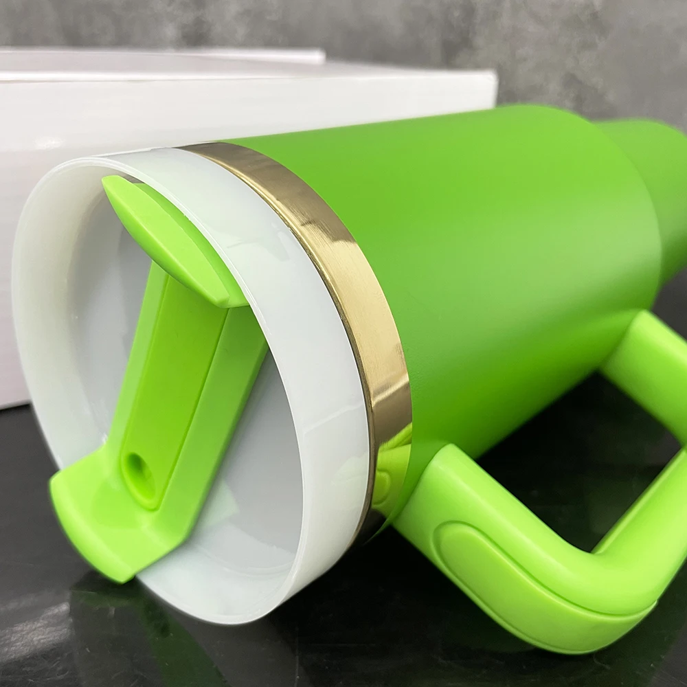 Mirror Gold Underneath Green 40oz Travel Coffee Mugs with Handle Christmas Gifts Powder Coated Bottle for Laser Engraved