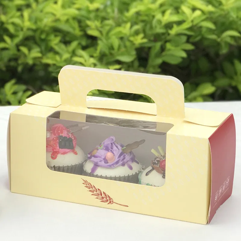 Biodegradable Paper Cake Box with Handle Swiss Roll Cookies Packaging