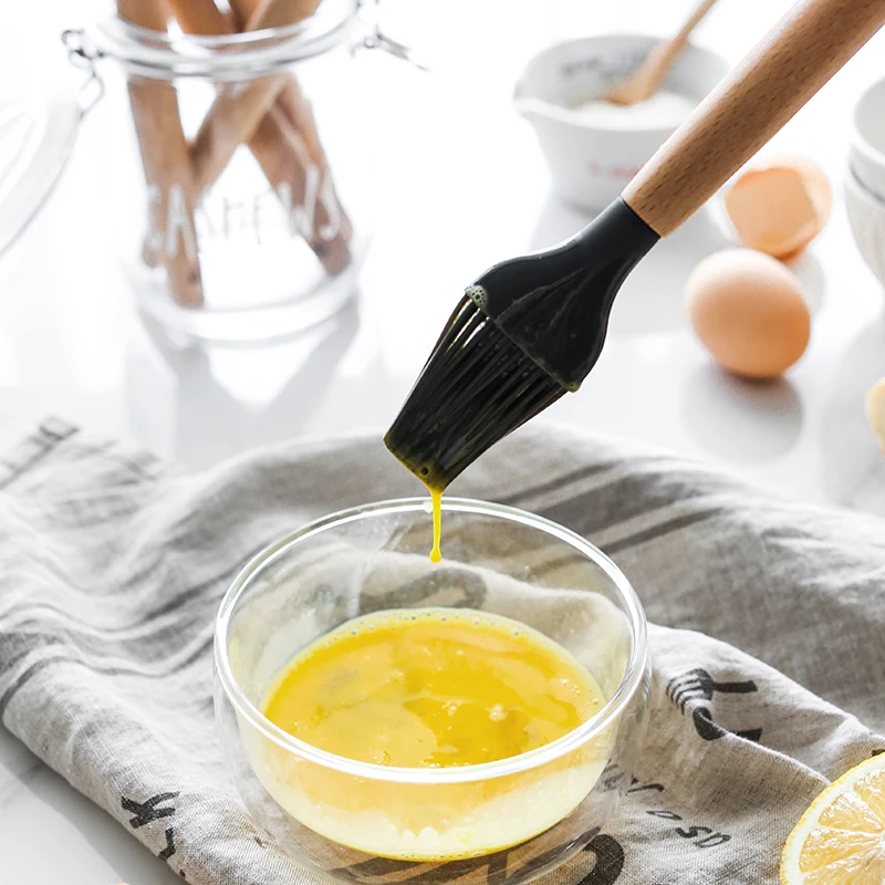 9Pcs Kitchen Utensils Set Cheap Non-stick Heat Resistant Silicone Frying Shovel Cooking Tools With Wooden Handles 1788