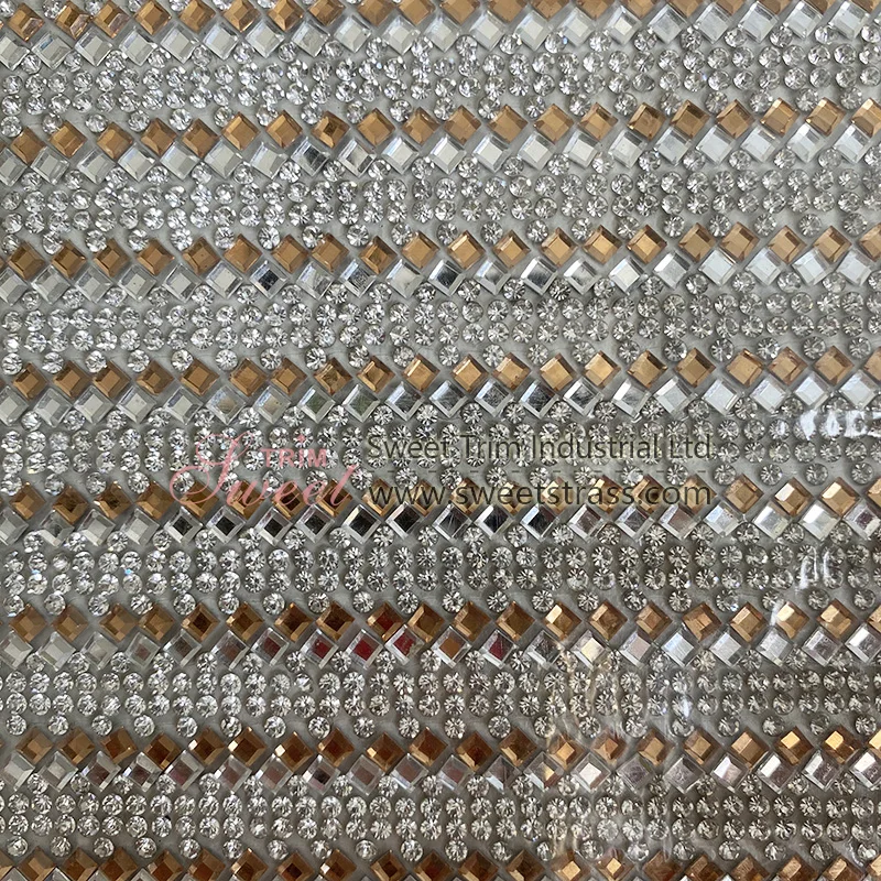 Hot sales adhesive rhinestone sheets LCT and crystal square rhinestone mesh trimming