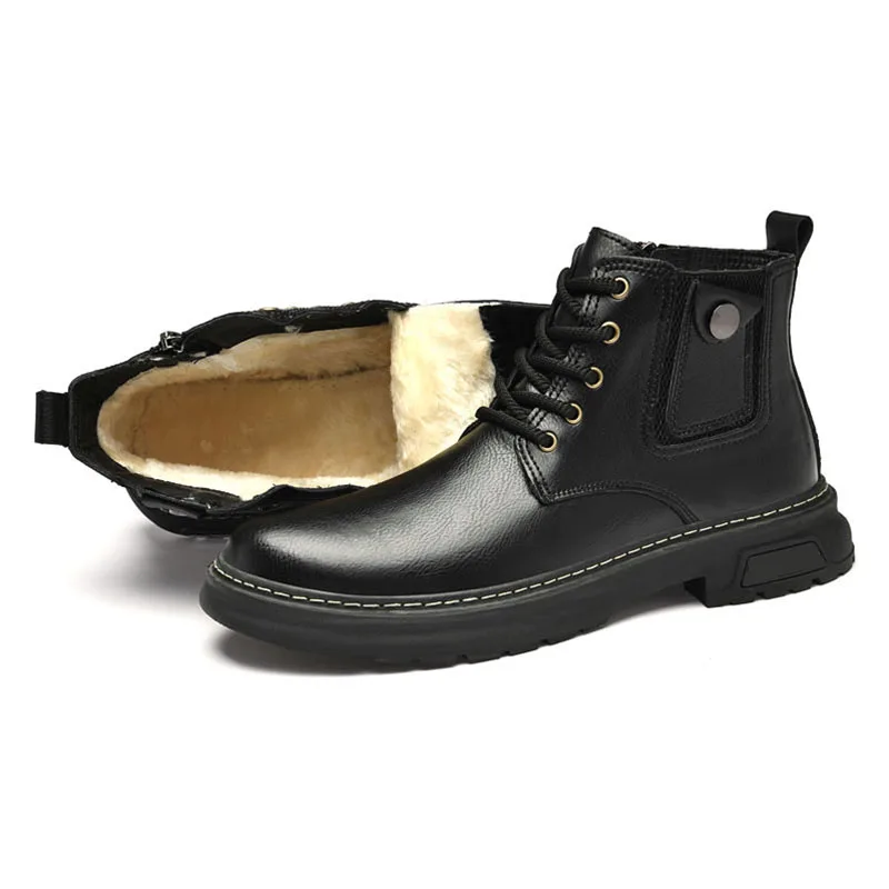 2025 New Design Fashion Style Winter Keep Warm Black Brown Rubber Sole Leather Boots for Men