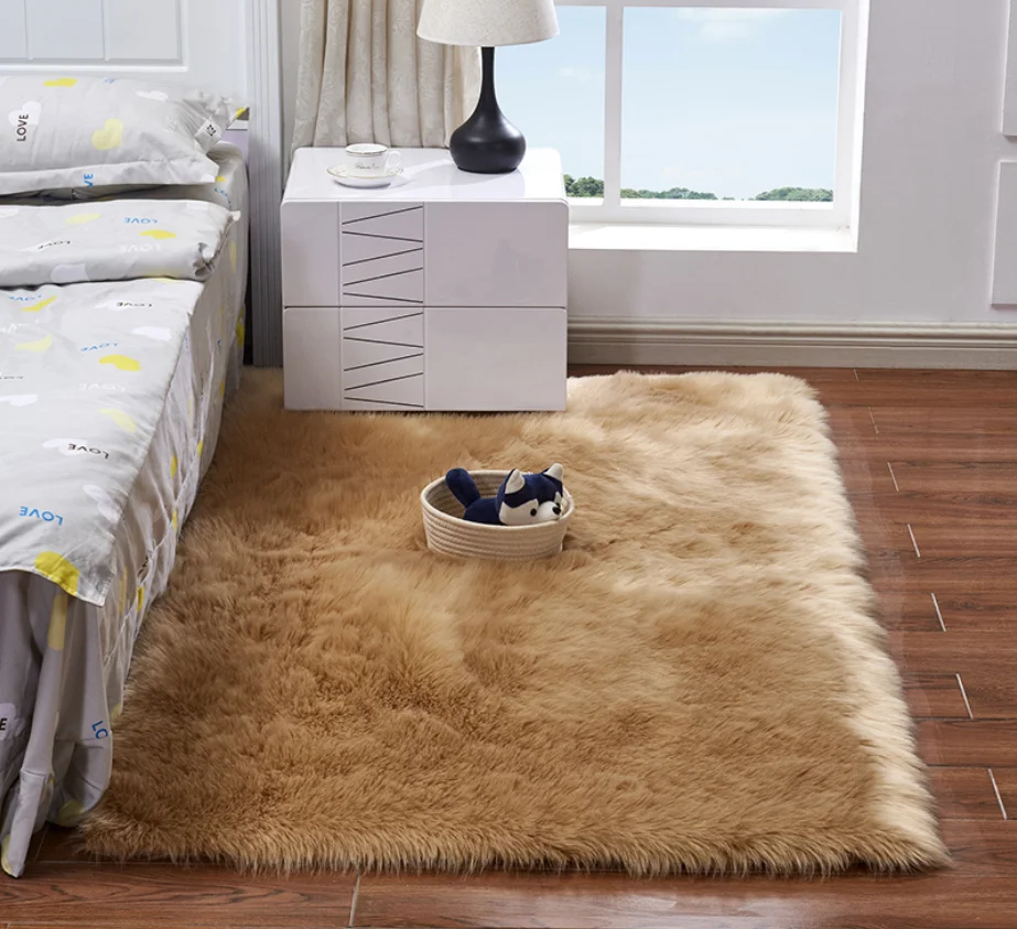 Bedroom Carpet Soft Fluffy Sheepskin Fur Area Rugs Living Room Bedroom Floor Mat White Pink Grey Warm Faux Fur Bedside Rug