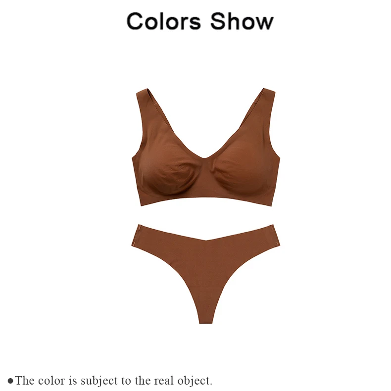 2023 Teen Girls Sexy Bra Thong Set Nude Feeling Seamless Breathable Push Up Wireless Top T Back Plus Size Bra Panty Set