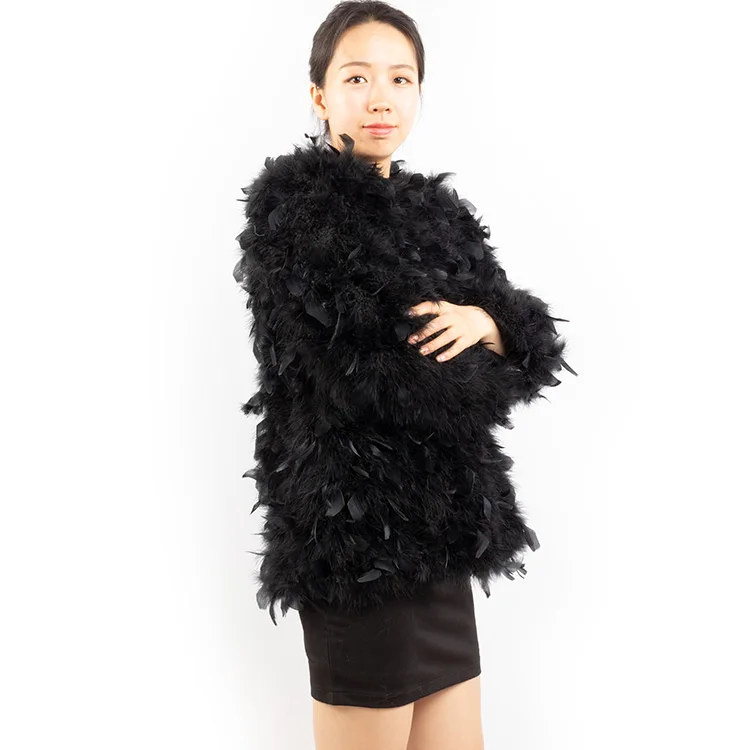 wholesale women ostrich fur coat fluffy black feather fur coat jackets