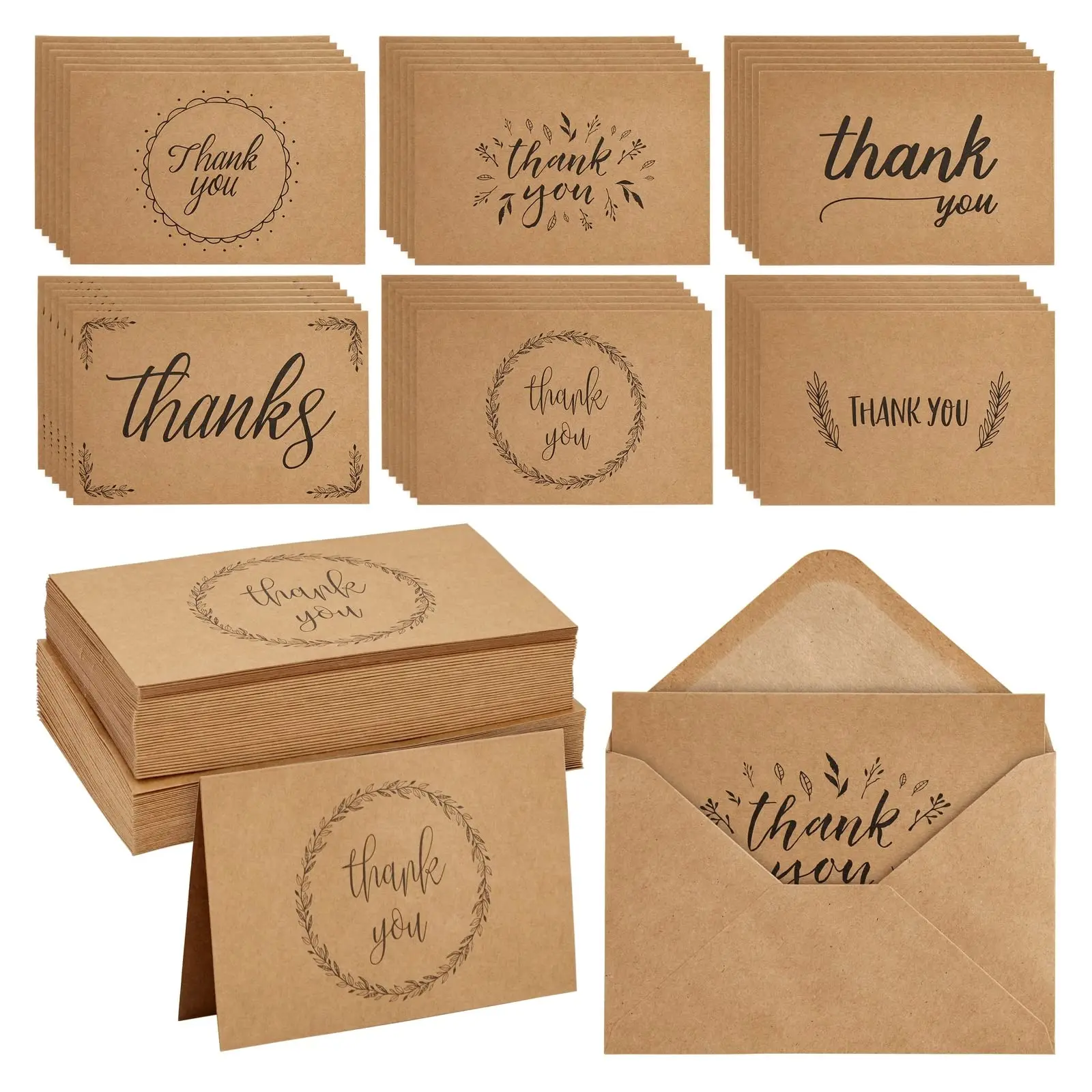 Eco Friendly Writable Custom Printing Kraft Thank You Cards with Envelop