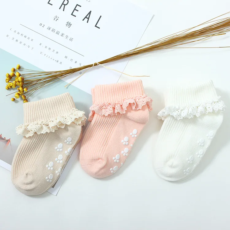 Wholesale Korean White Pink Socks Fancy Lace Infant Baby Socks for Girl Ruffle