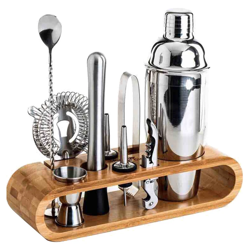 Wholesale 9pcs Travel Professional Cocktail Shaker Bar Tool Set Stand Mixology Bartender Kit With Bag