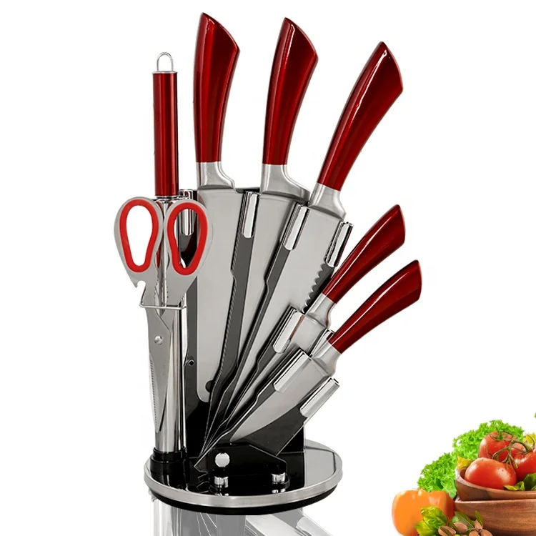 Red Steel Stainless Steel Cookware Butcher Knife Set Kitchen Chef Knife Dinnerware Themed Thread Cutting Tool Made in China
