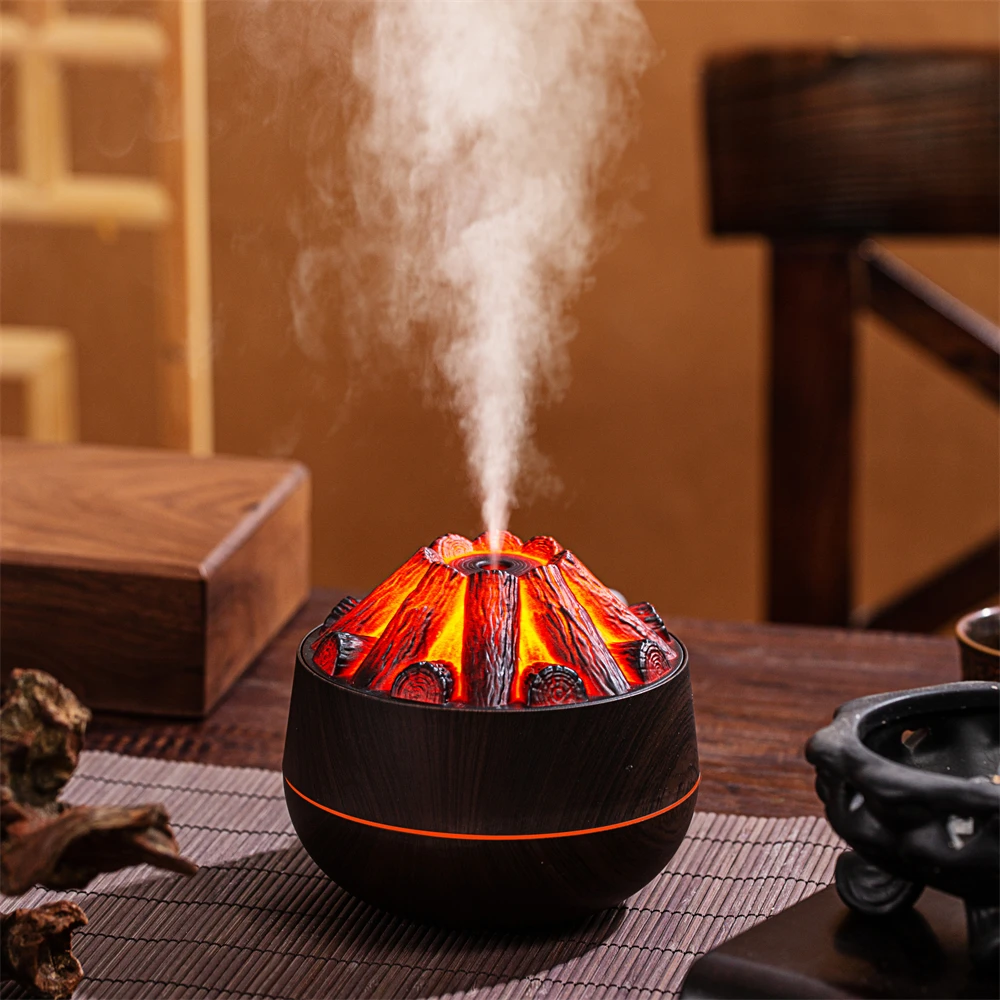 Wmk Mini Portable Room Humidificador 300Ml Usb Ultrasonic Charcoal Fire Flame Air Humidifier With Led Light