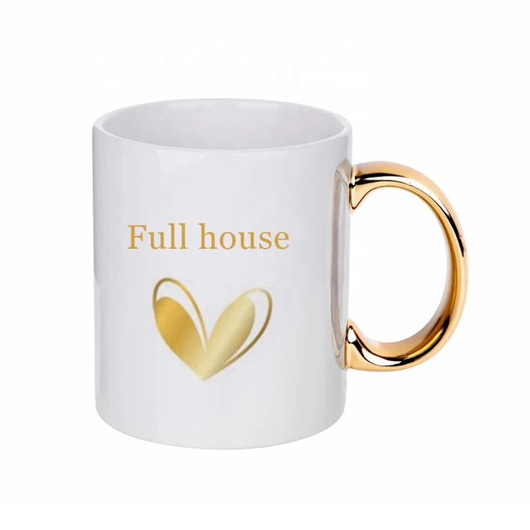 Custom 15 oz white electroplated gold rim blank sublimation mugs promotional mug gift ceramic coffee mug with handle
