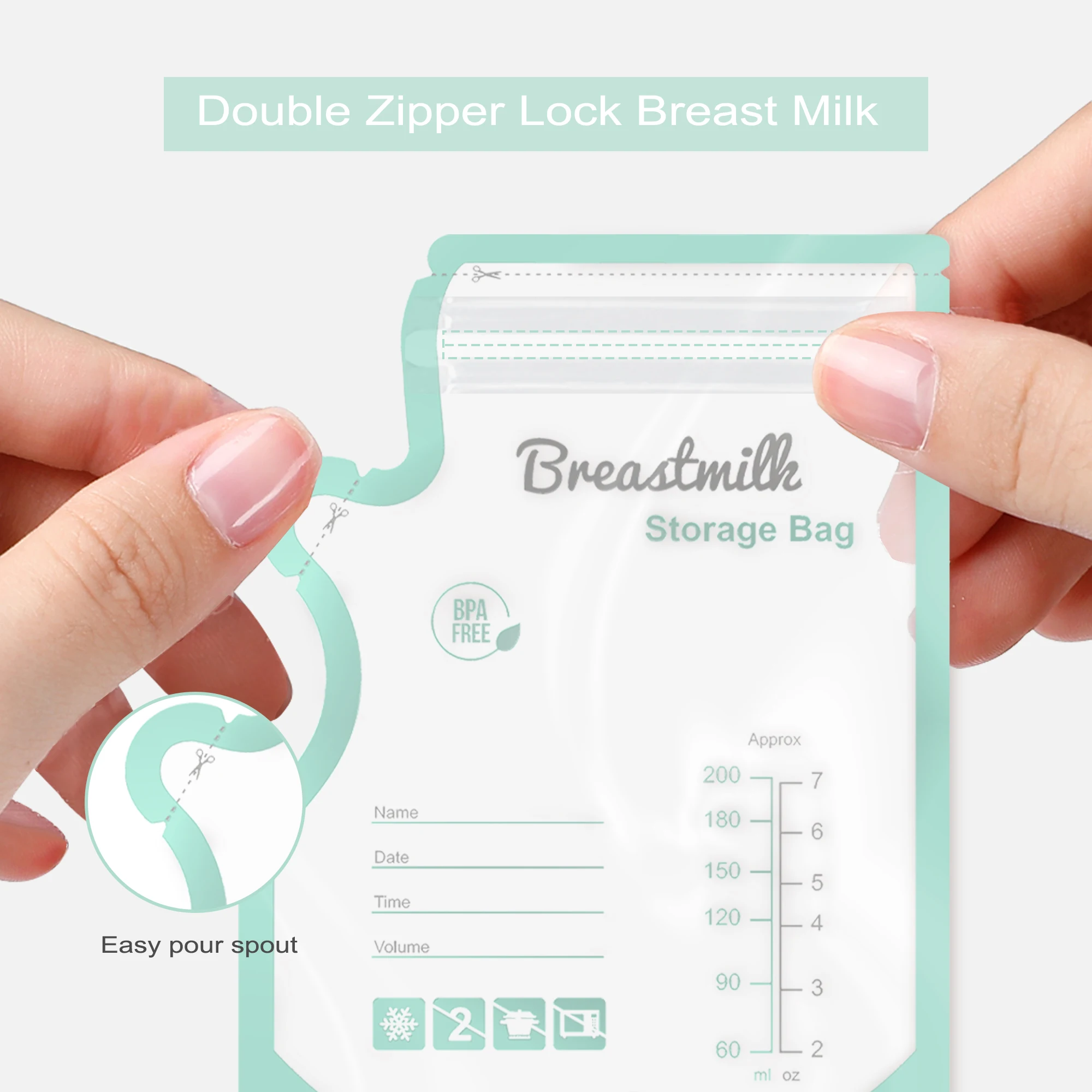 New design breast milk bag 200ml self-standing vacuum leakproof milk storage bag