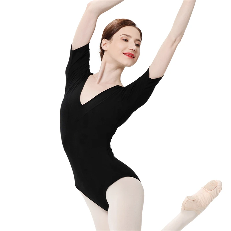 Dansgirl Short Sleeve  V Neck Basic Ballet Training Dancewear Leotard