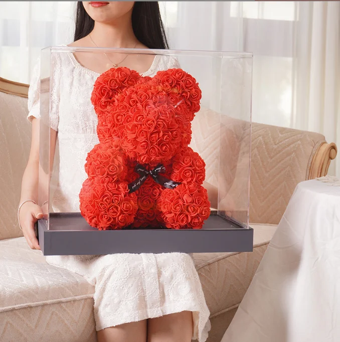 Wholesale Customized Rose Bear Rabbit Unicorn Artificial PE Flower DIY Artificial Flower With Box 40cm /25cm