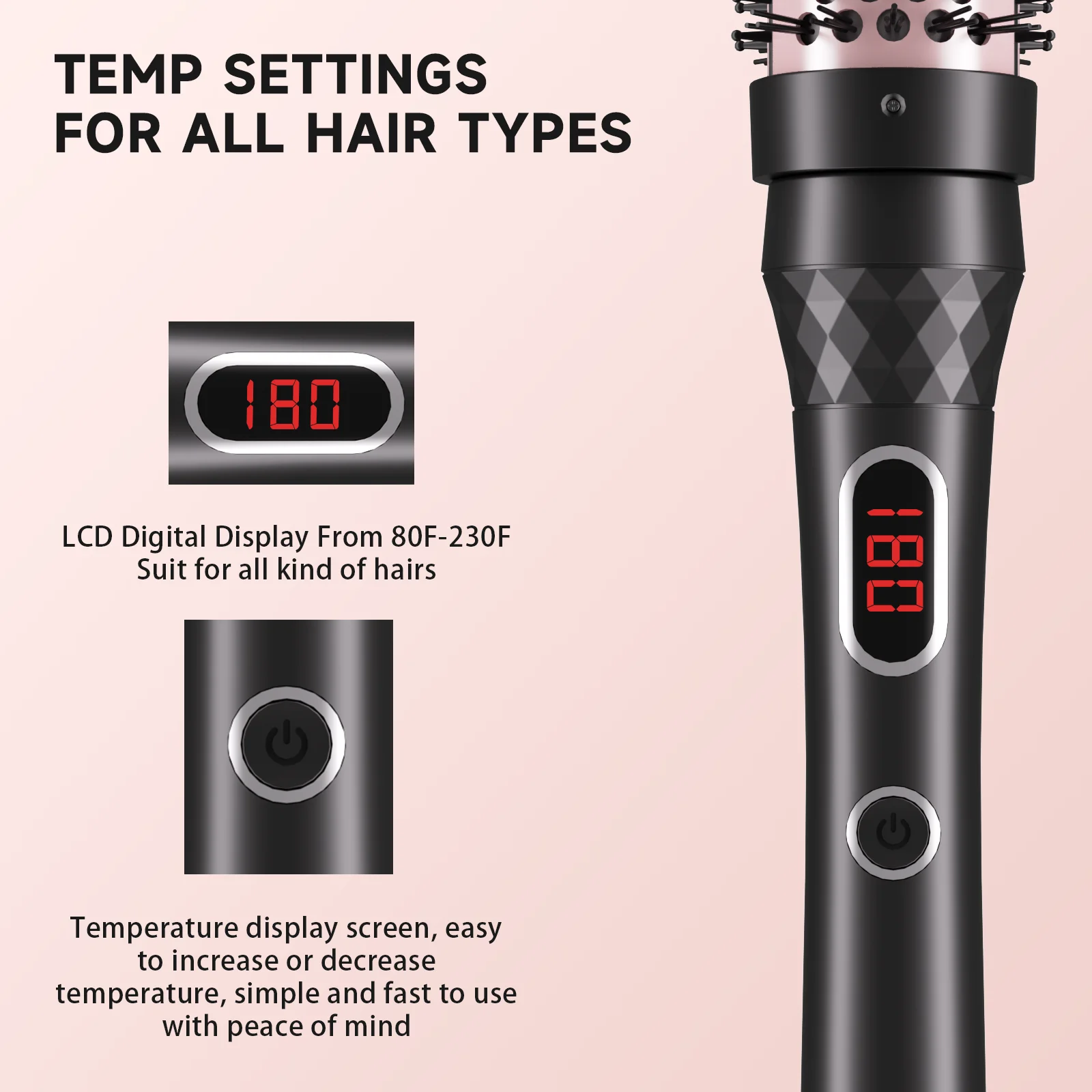 3 in 1 Hair Styler 450F Thermal Brush Hot Comb Heated Hair Brush Hair Curler and Straightening Brush with Negative Iron