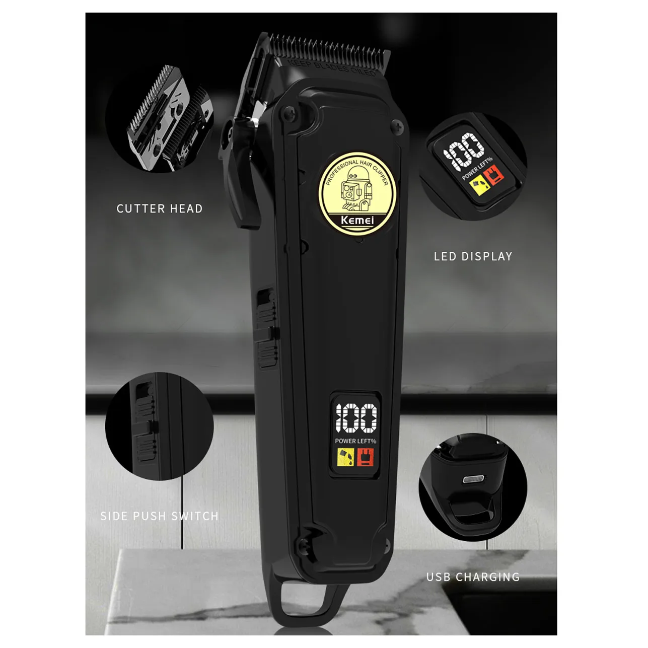 KEMEI km-2372 Professional Hair Clippers Trimmer Display Electric Cordless Powerful Hair Clippers Trimmer