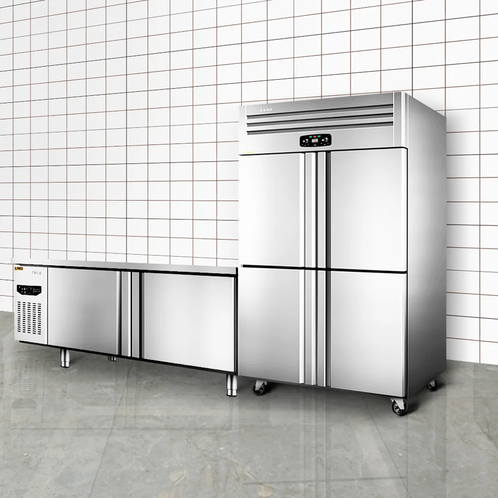Double-temperature 4 Door Commercial Direct Cooling Reach-In Upright Fridge&Freezer Combo Refrigerator