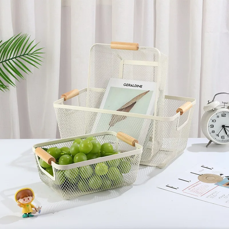 New Arrival Home Use Metal Wire Basket Handle Storage Basket