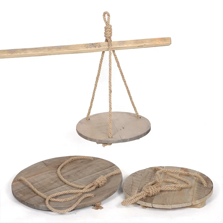 Wooden hanging lantern tray with cotton rope