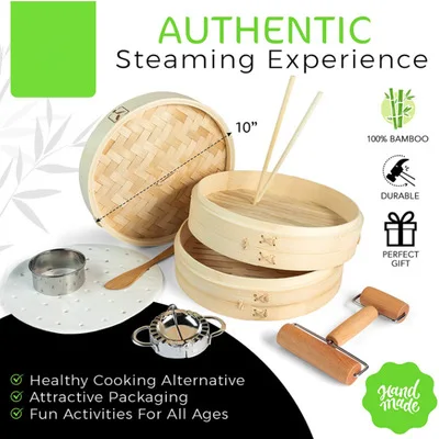Estick Mini Kitchen Dim Sum Food Cheap Custom Logo Wholesale Modern Style Chinese Fresh Natural Bamboo Steamer Set With Lid