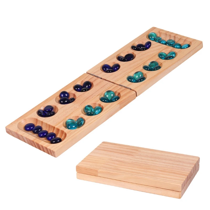 Interactive Wooden  Educational Toys Family Strategic Puzzle Glass Gem Chess Plate Mancala Board Game For Adults Children kids