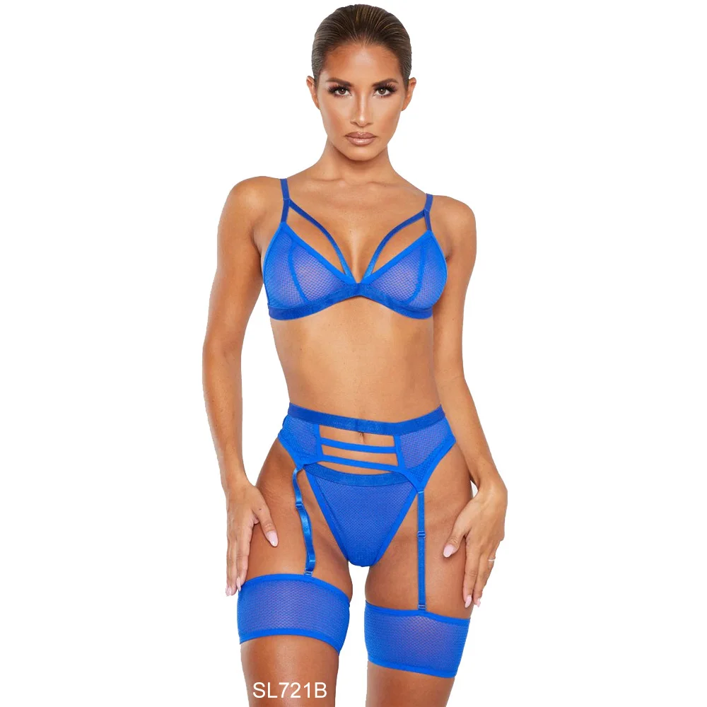 
2020 Euramerican Soft Lace sexy lingerie female sexy nightsuit mesh see-through garters women sexy underwear three-piece suit 