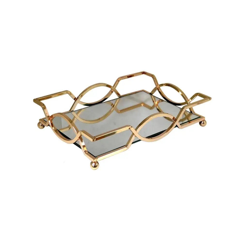 
Metal Material gold Rectangular decorative serving Mirror Tray, dressing table tray for home decoration 
