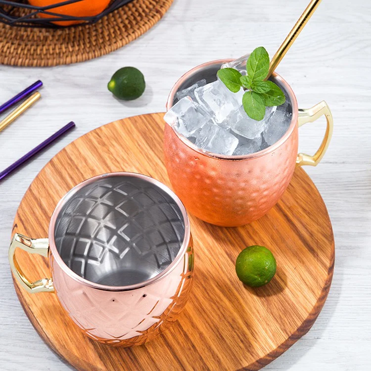 Custom Cocktail 304 Stainless Steel Creative 500ml Cooper Hammered Coffee Cups Moscow Mule Mugs Sets
