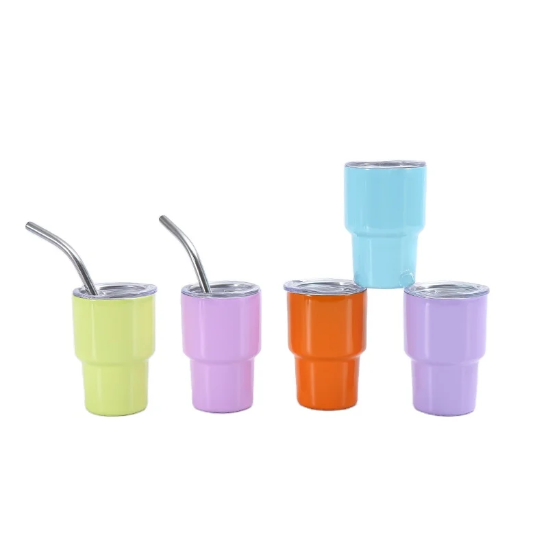 Custom logo double wall mini tumbler stainless steel vacuum tumbler 2oz 3oz shot glass for sublimation with lids and straws
