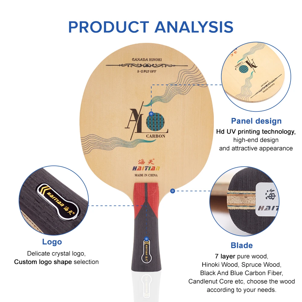wooden carbon fiber table tennis blade light weight good control ping pong blade