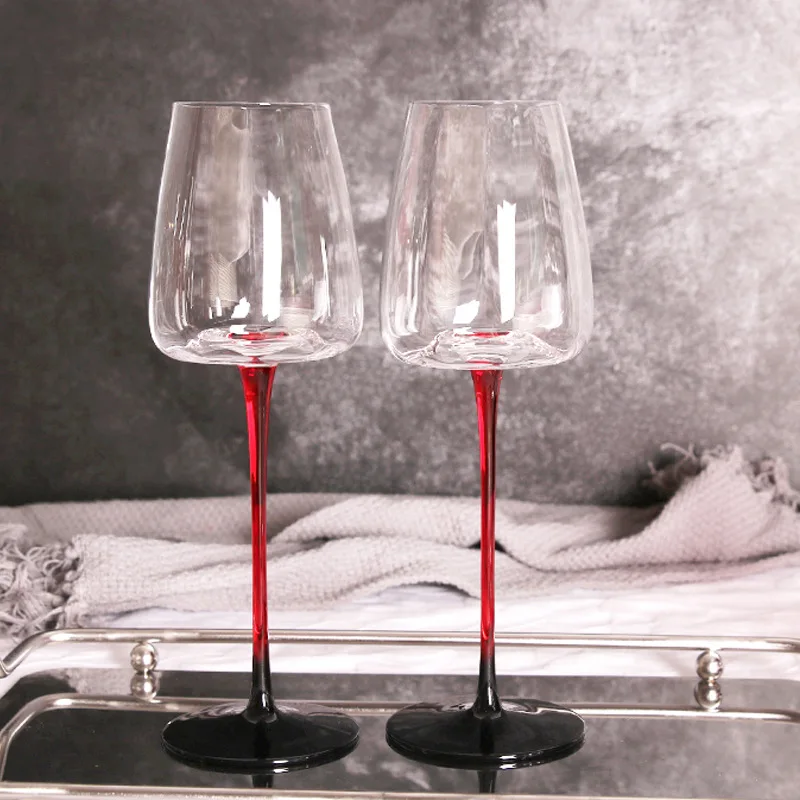 Creative Style Lead-free Hand-blown Italian Style Burgundy Wine Glasses Black Bottom Red Stem Crystal Red Wine Goblet Cup
