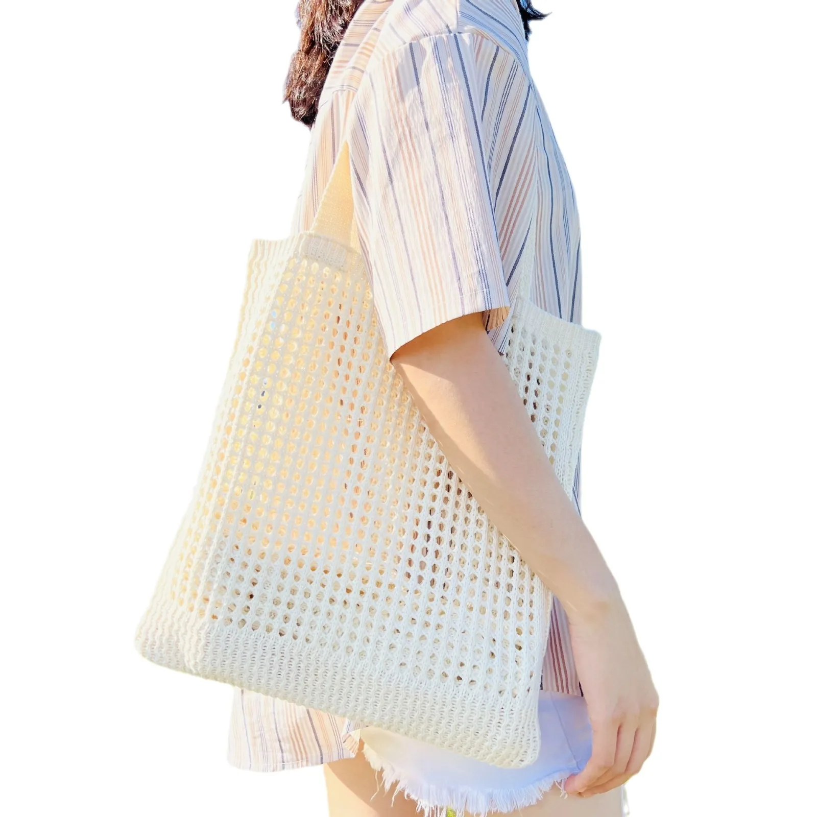 casual knitted woven shoulder beach tote women tote big one shoulder hand bags ladies machine woven knitted shoulder bag