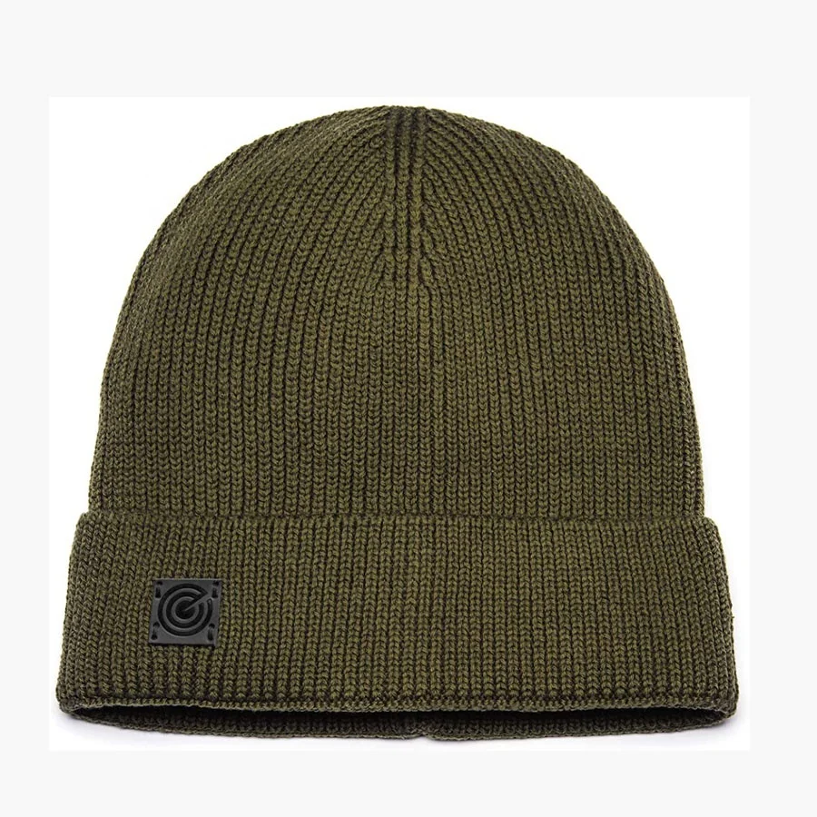 Men Women High Quality Beanie Hat Custom Leather Patch Knitted 100%  Cotton Cuffed Beanie
