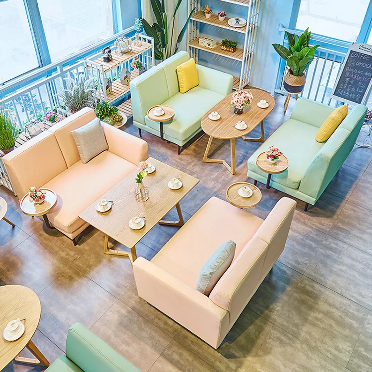 European simple style small cafe leather sofa for dining room