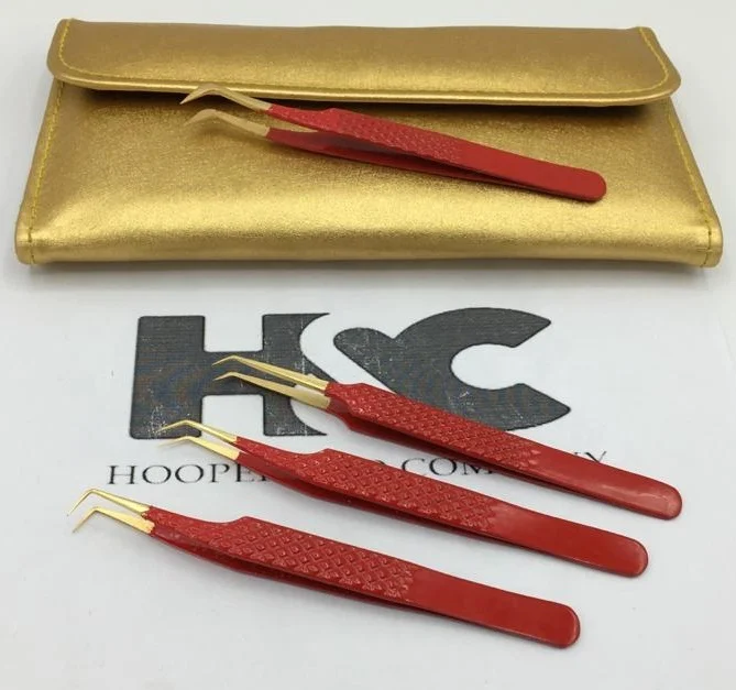 New Eyelash Tweezer Red With Gold Tip Diamond Grip Eyelash Extension Tweezers Custom Brand Name Eyelash Tweezers Sustainable