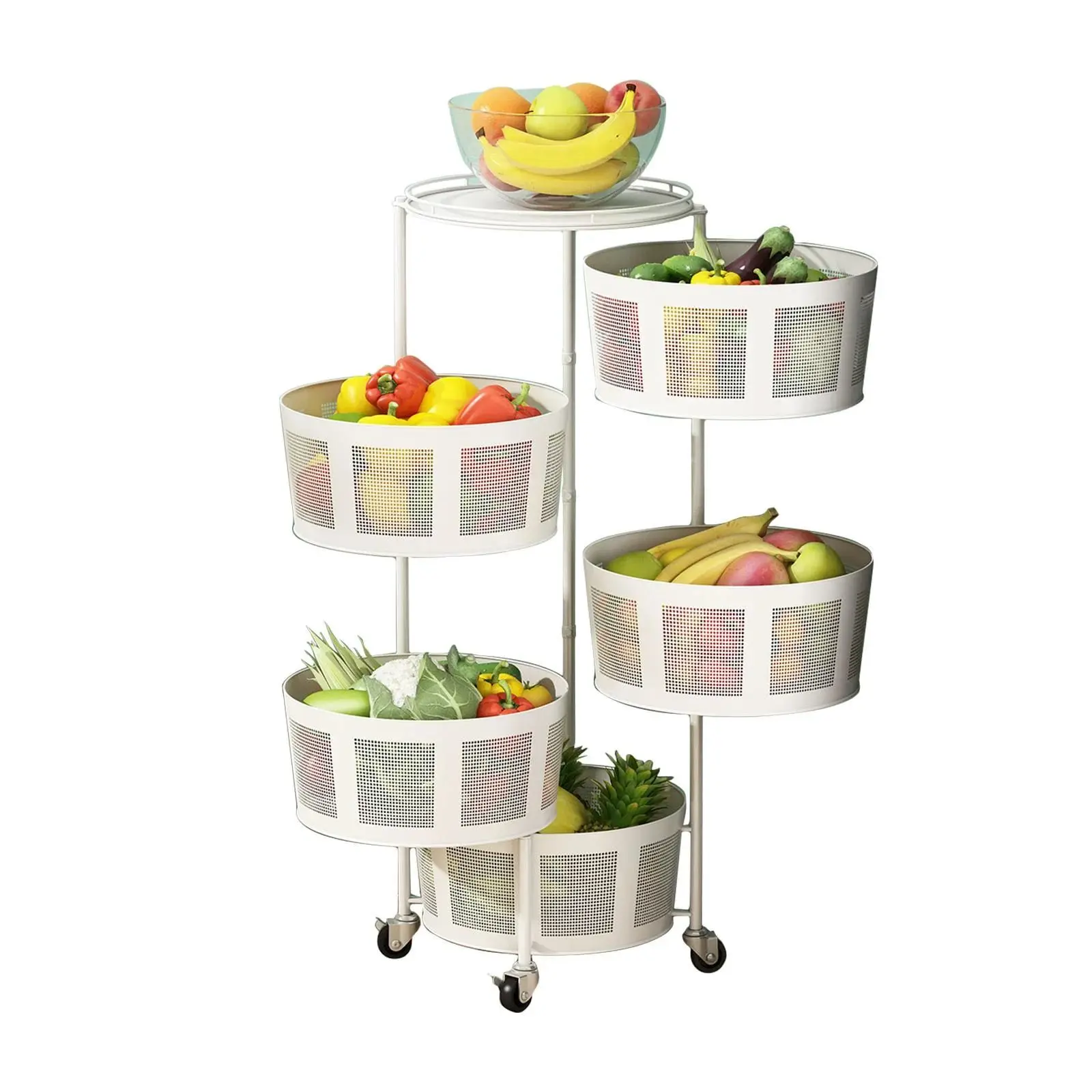 5-layer Movable Round Rotating Multi-Layer Kitchen Storage Shelf Fruit and Vegetable Storage