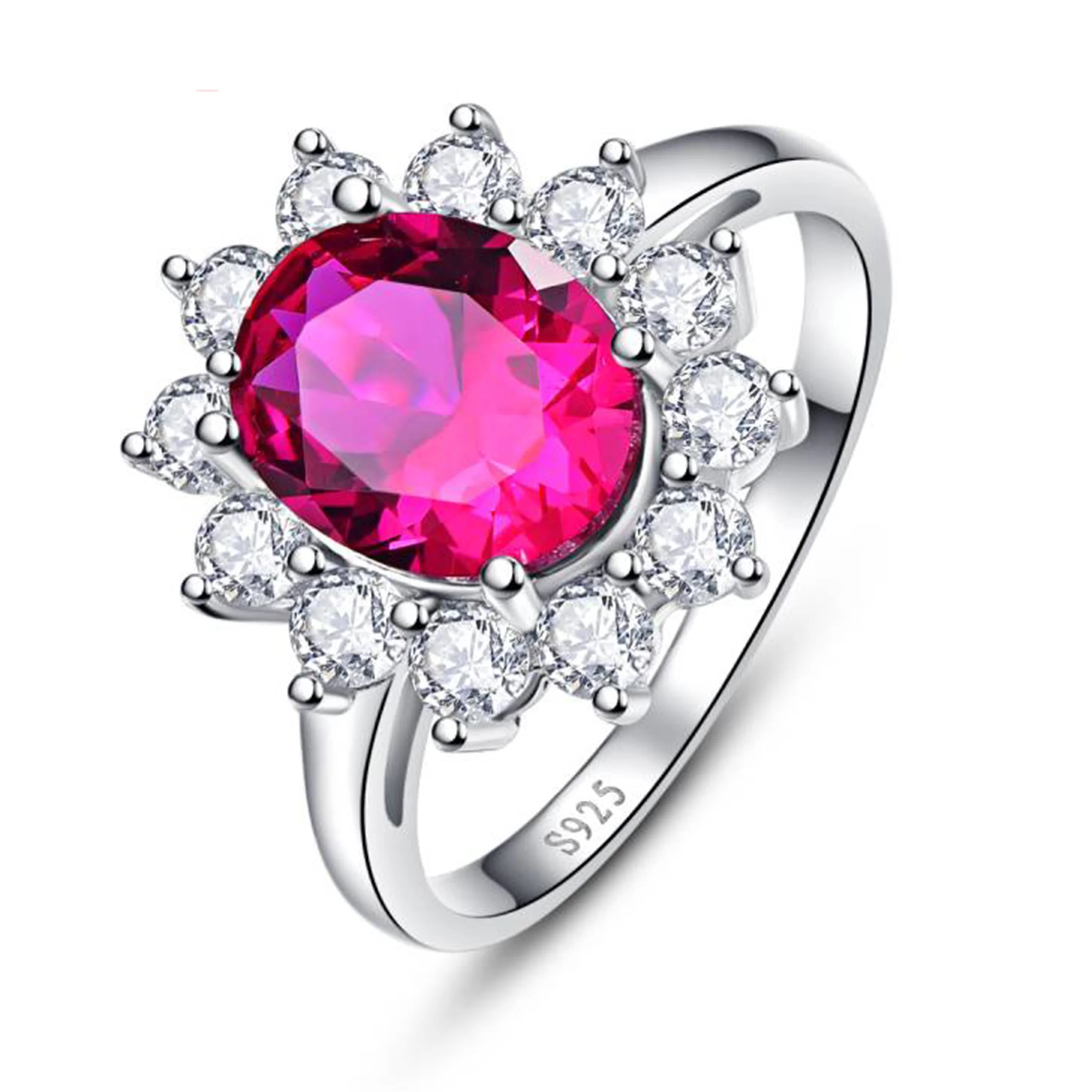 925 Sterling Silver Oval Shape Pink Sapphire Brilliant Hot Pink Sapphire Eternal Ring