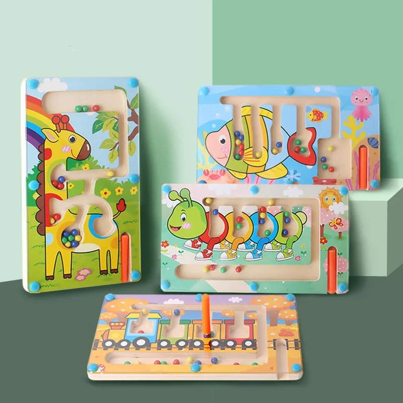 Educational Learning Travel Activities For Kids Pen Leading Maze Puzzle Interactive Maze Beads Board Game Wooden Puzzle Toys