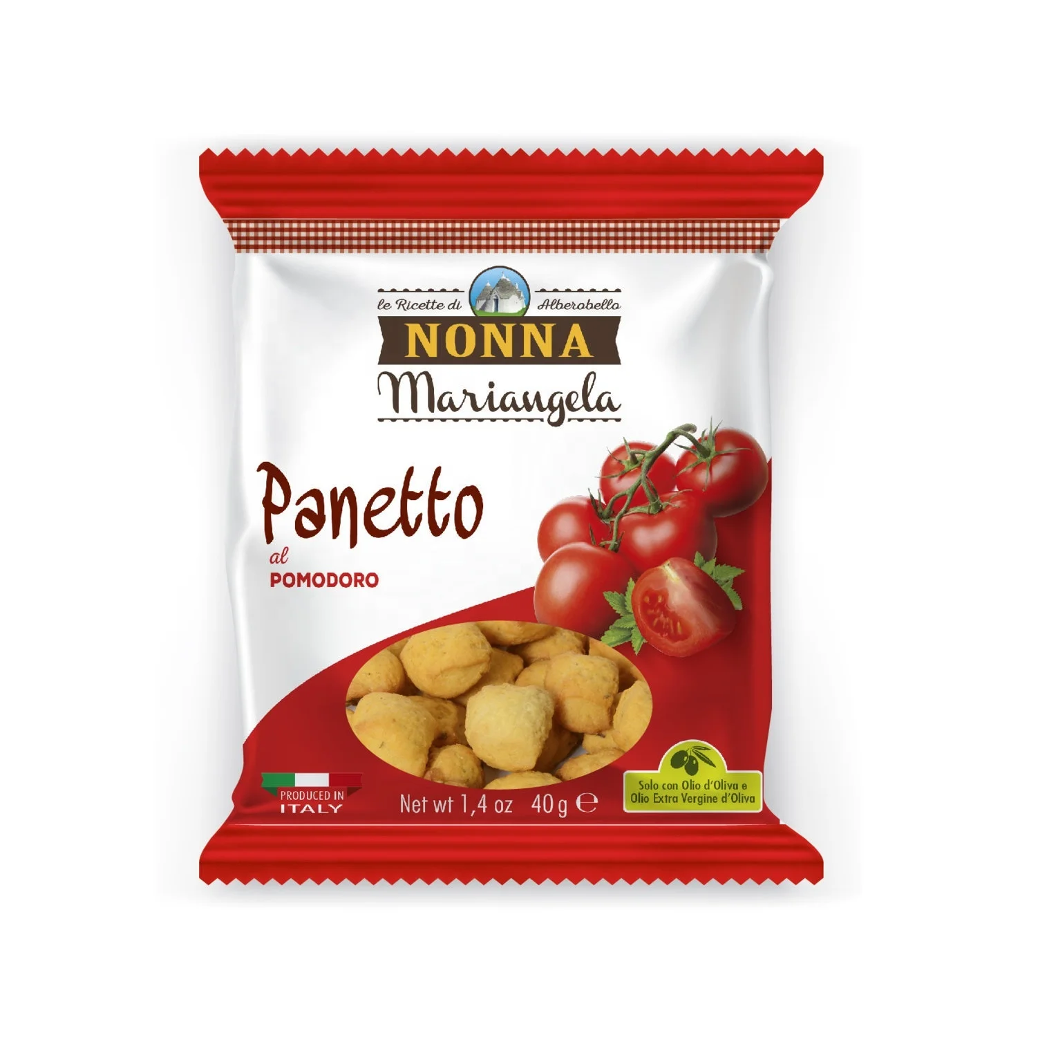 Italian Premium Grain Snack - Savoury crackers with Tomato for quick & Healthy break (40g pack) for Horeca, GDO