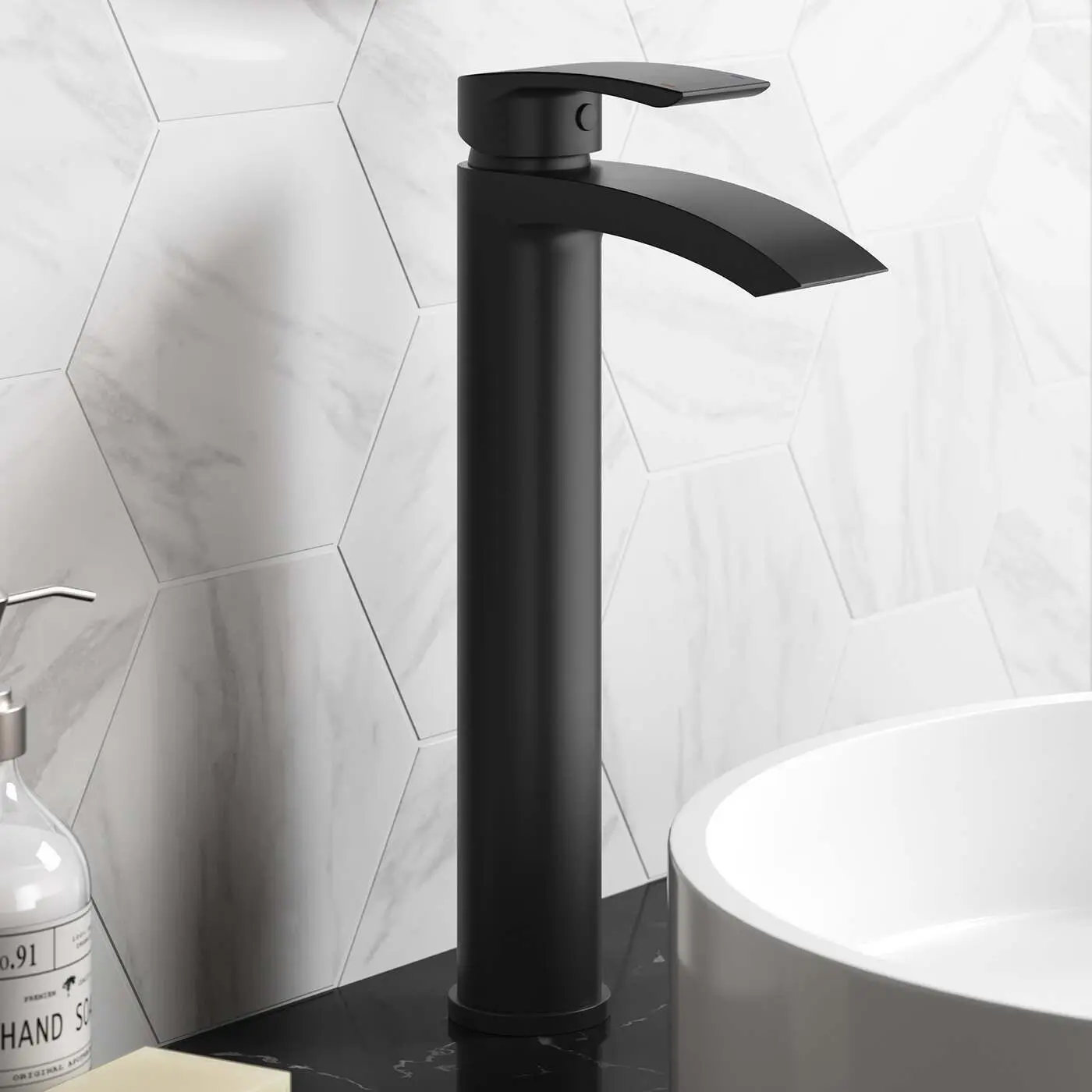 CURNEAL Luxury Single Handle High Quality Bathroom Wash Taps Tall Basin Faucets Matt Black