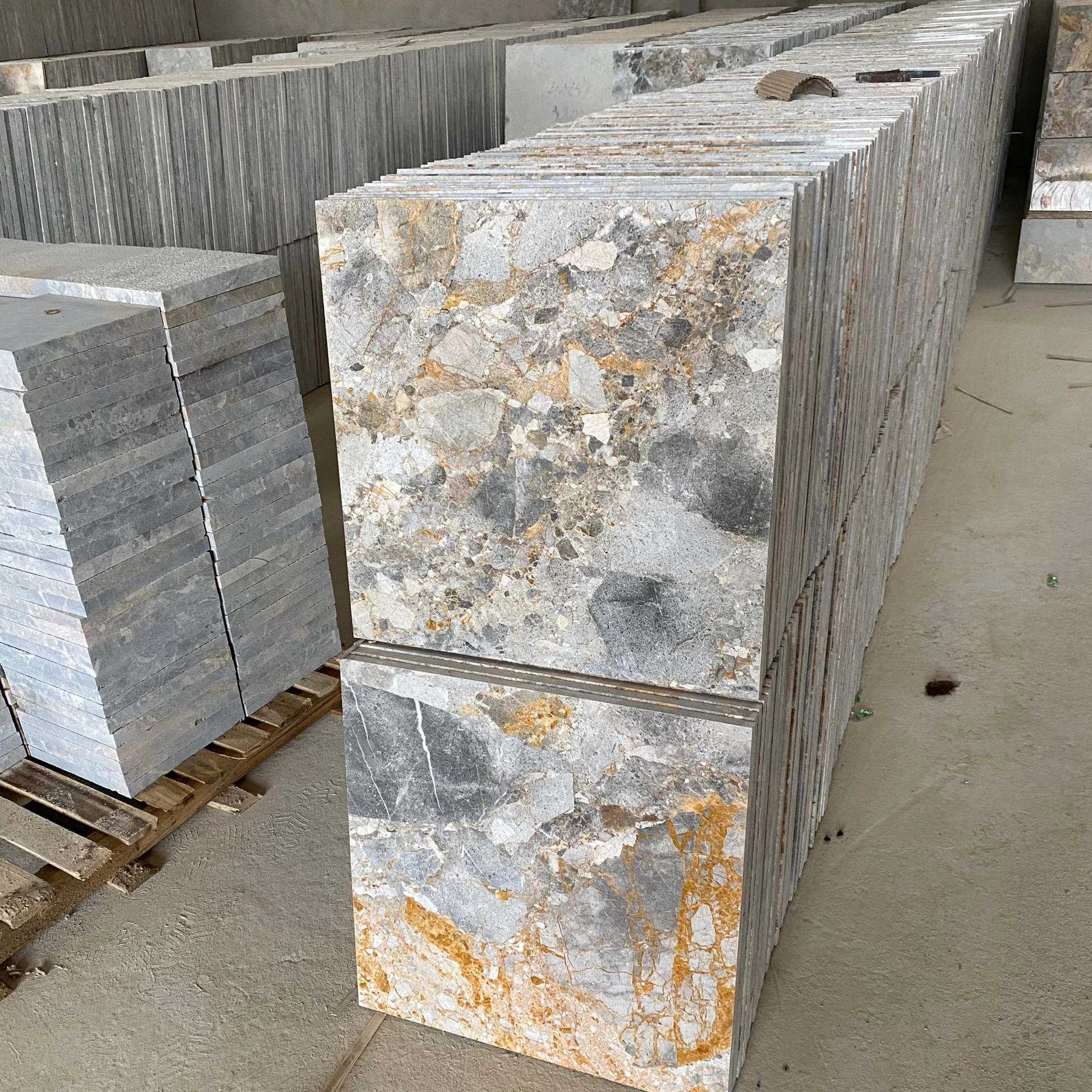 Natural Yellow Vietnamese Stone Ashlar Hot Paver Paving Factory Direct Own Quarry Polished Multicolor Slab DIning Table