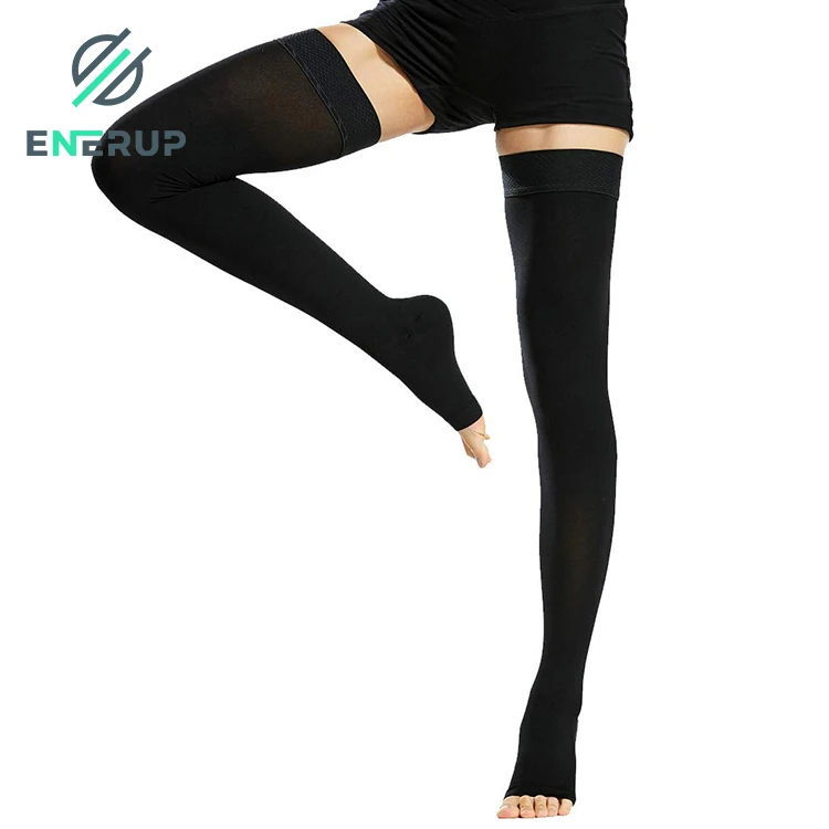 Enerup OEM/ODM Custom Running Pregnancy Women & Men Compression Knee High Open-Toe Stockings With Zip