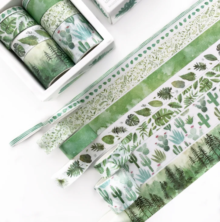 Green Color Plants Leaves Pattern Japan Washi Masking Tape Adhesive Decorative Craft Tape