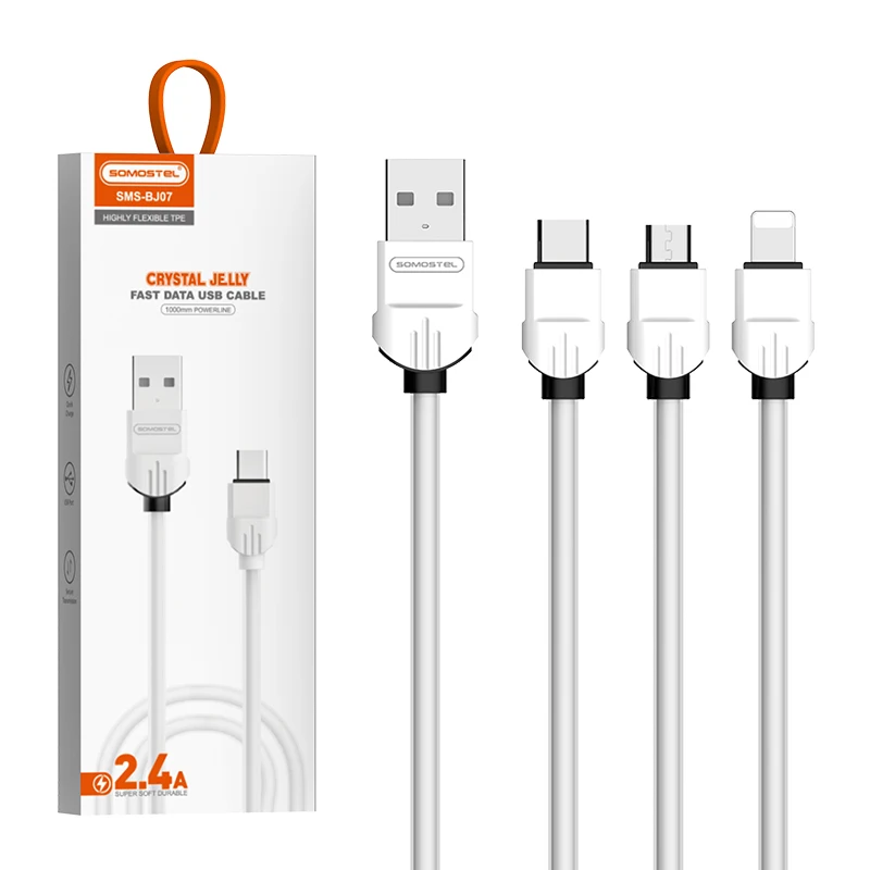SOMOSTEL Strong Flexible USB Cable 2.4A Fast Charging For Lightning Cable Para For iPhone USB Cable Type C SMS-BJ07