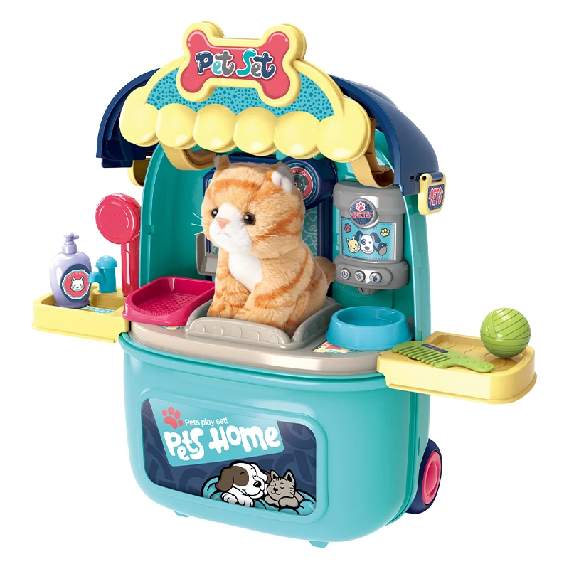 Wholesales Kids Pet Dog Cage Toy Set Educational Pretend Play Trolley Case Toys