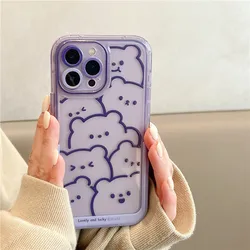 Ins Style Cartoon Purple Little Bear Phone Case With Stand Popular Lovely And Lucky Girl Mobile Phone Cover For Iphone 15 14