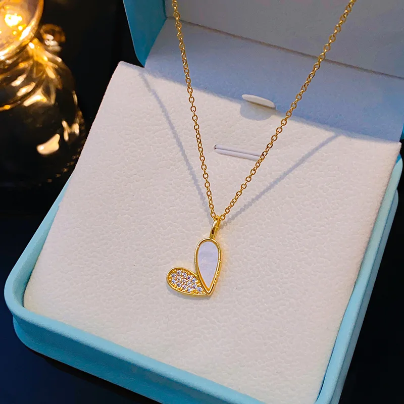 Women High Quality Gold Love With Diamond Jewelry 18k Gold Filled Plated Layered Chain Pendant Necklace