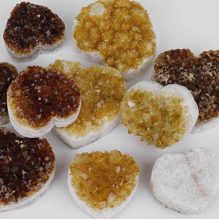 Wholesale Raw Large Heart Shape Citrine Crystal Quartz Cluster Natural Citrine for Sale